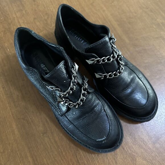 Schutz Shoes - Schutz Chunky Lug Sole Loafer Women's Size 7.5 B Black Leather Gunmetal Chain